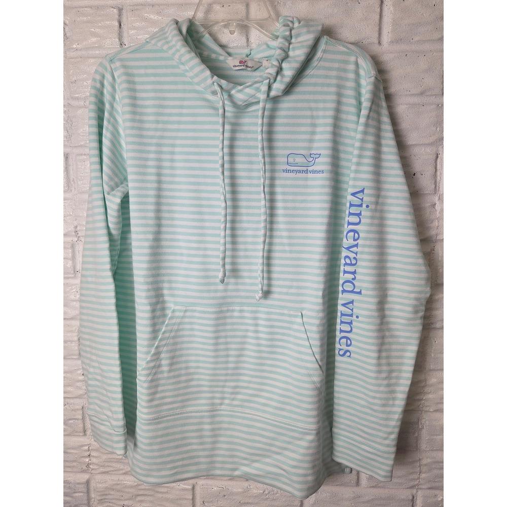 Women's size Small Vineyard Vines pullover hoodie Stripes Stretch Mint & White - Picture 1 of 7